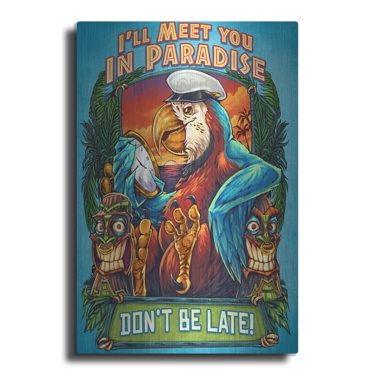 Luxe Metal Art 'Parrot and Tikis' by Flyland Designs, Metal Wall Art