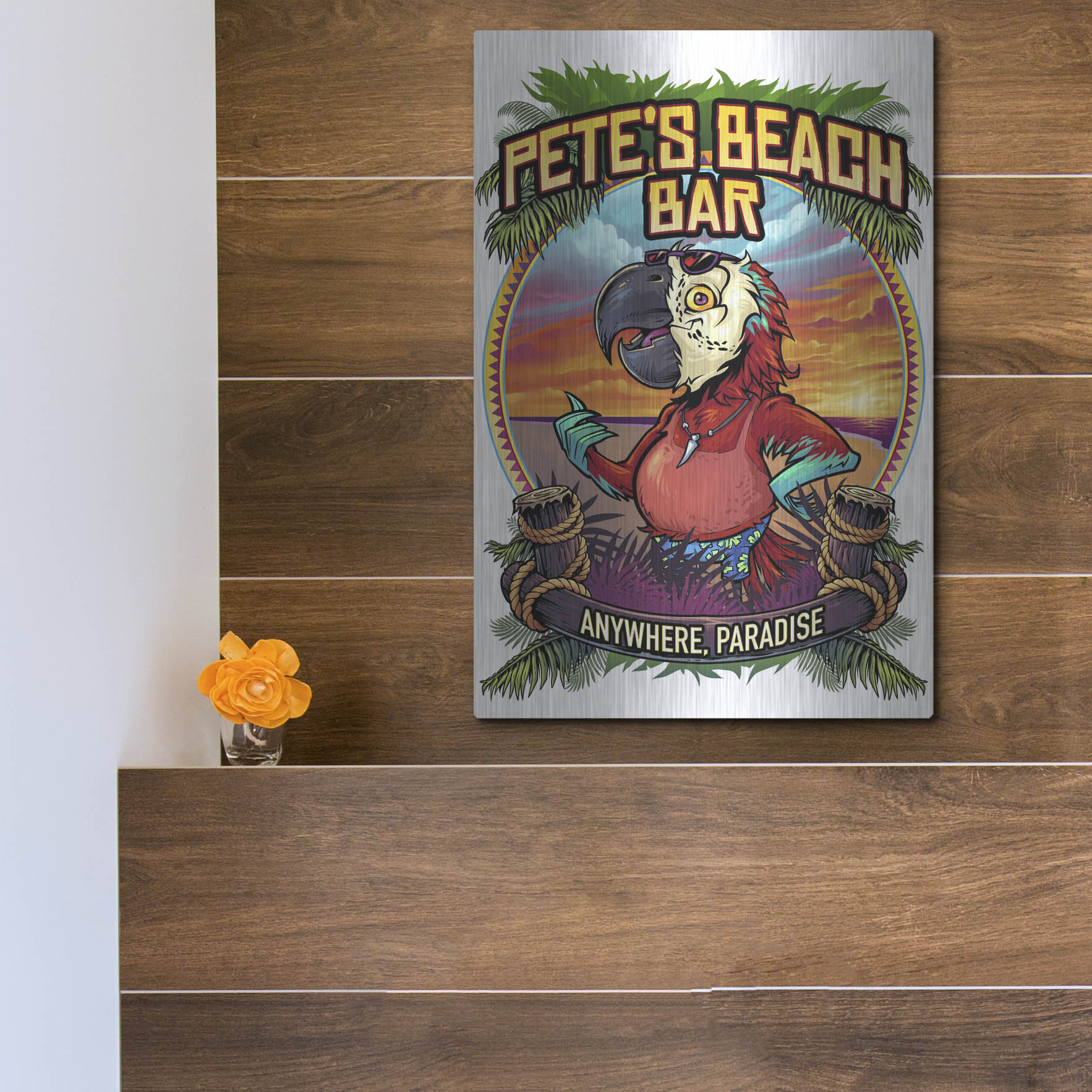 Luxe Metal Art 'Pete's Beach Bar' by Flyland Designs, Metal Wall Art,12x16