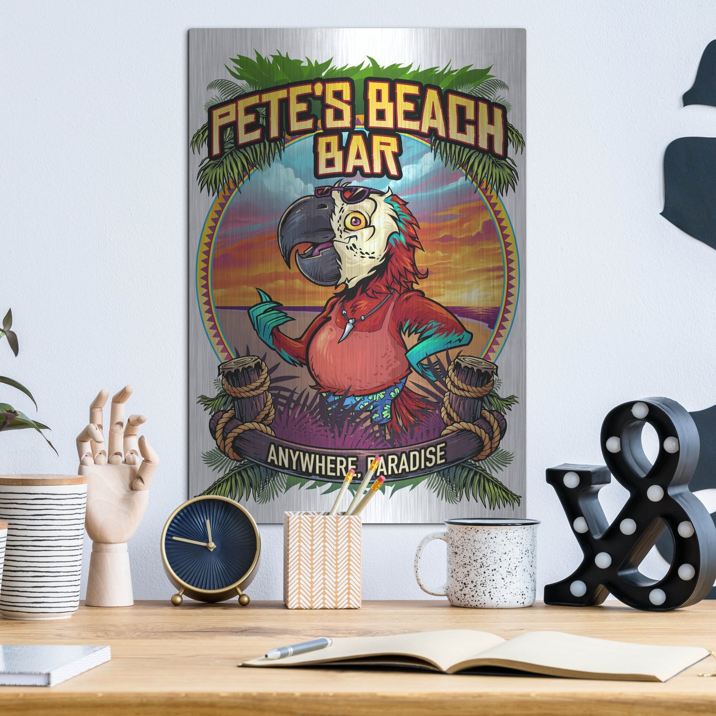 Luxe Metal Art 'Pete's Beach Bar' by Flyland Designs, Metal Wall Art,12x16
