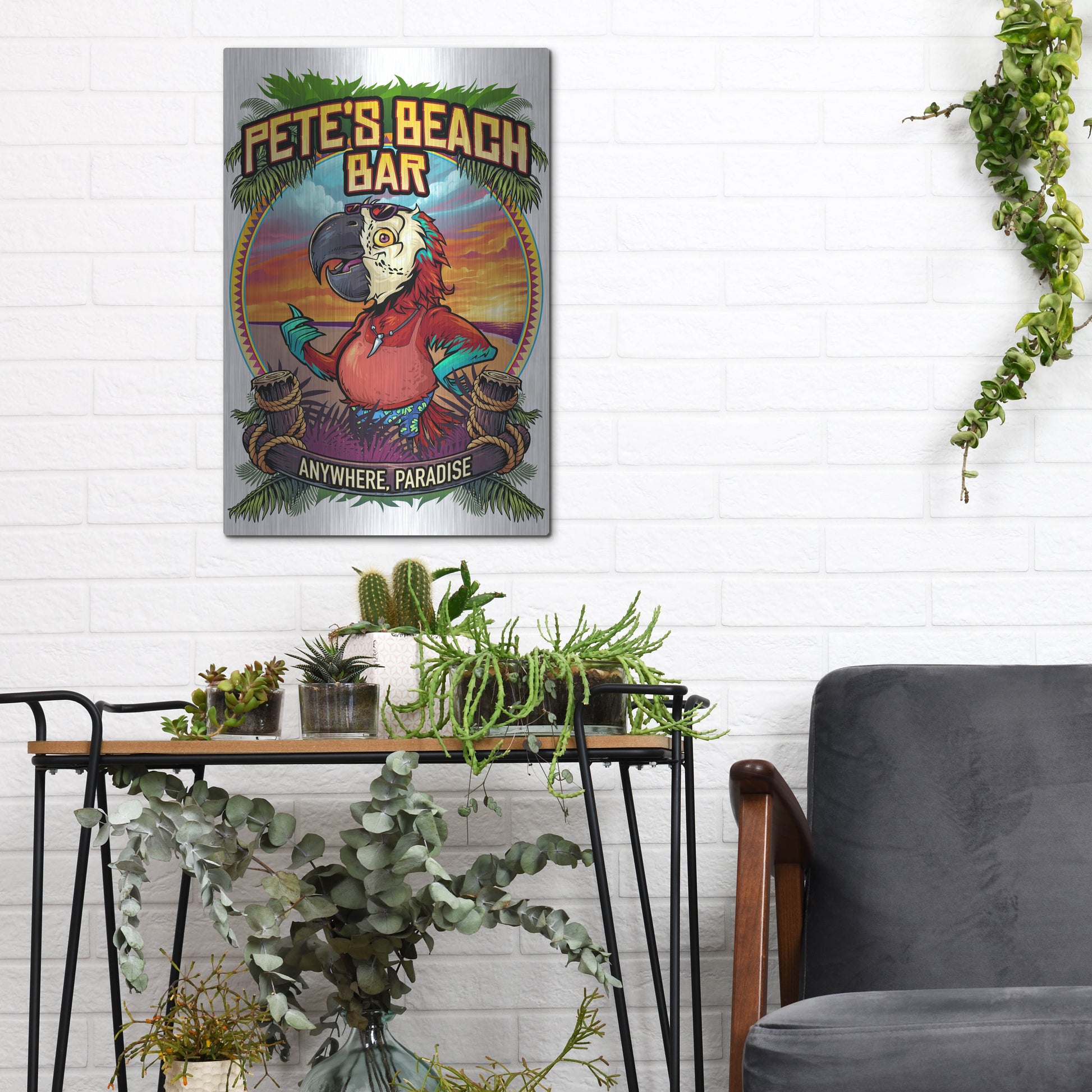 Luxe Metal Art 'Pete's Beach Bar' by Flyland Designs, Metal Wall Art,12x16