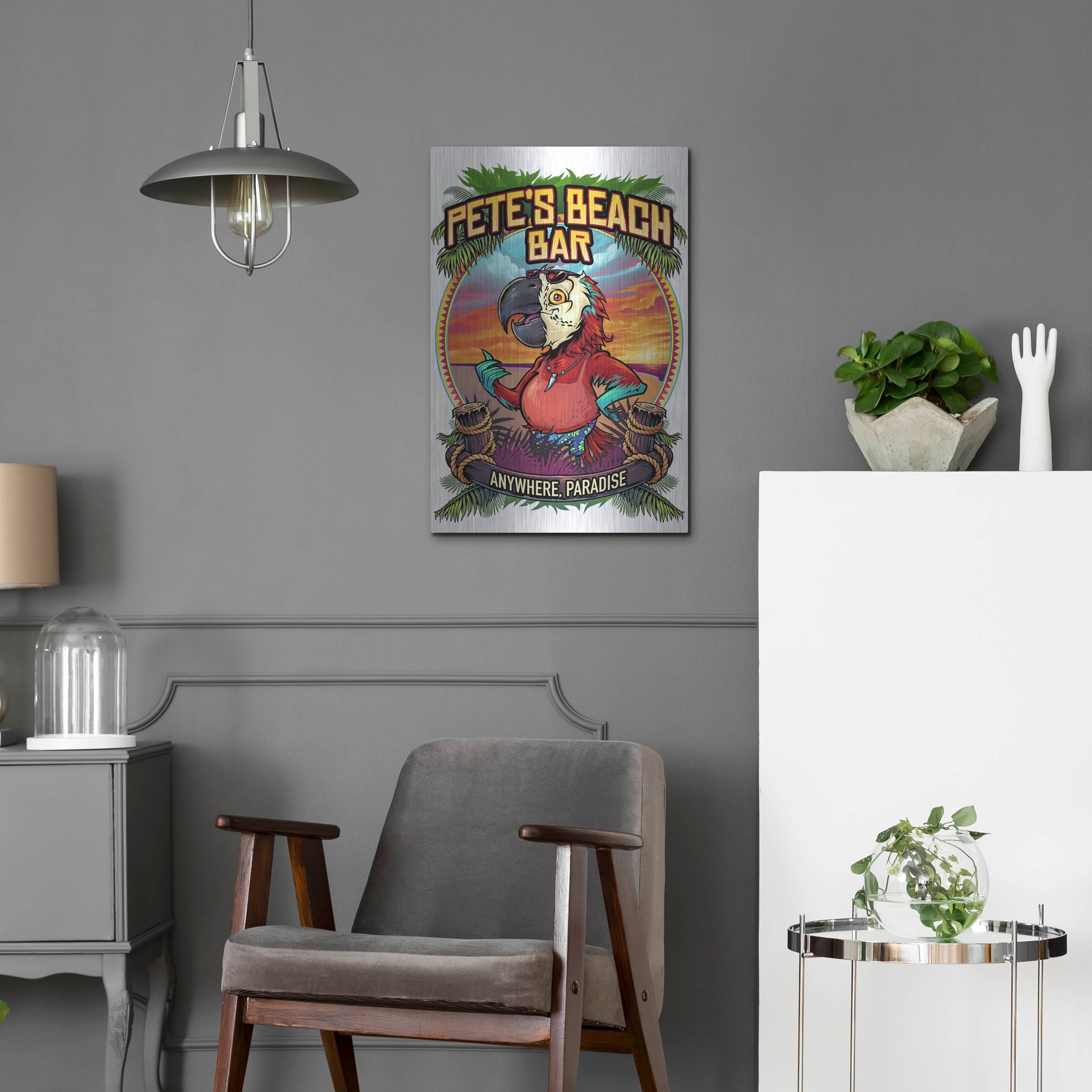 Luxe Metal Art 'Pete's Beach Bar' by Flyland Designs, Metal Wall Art,16x24