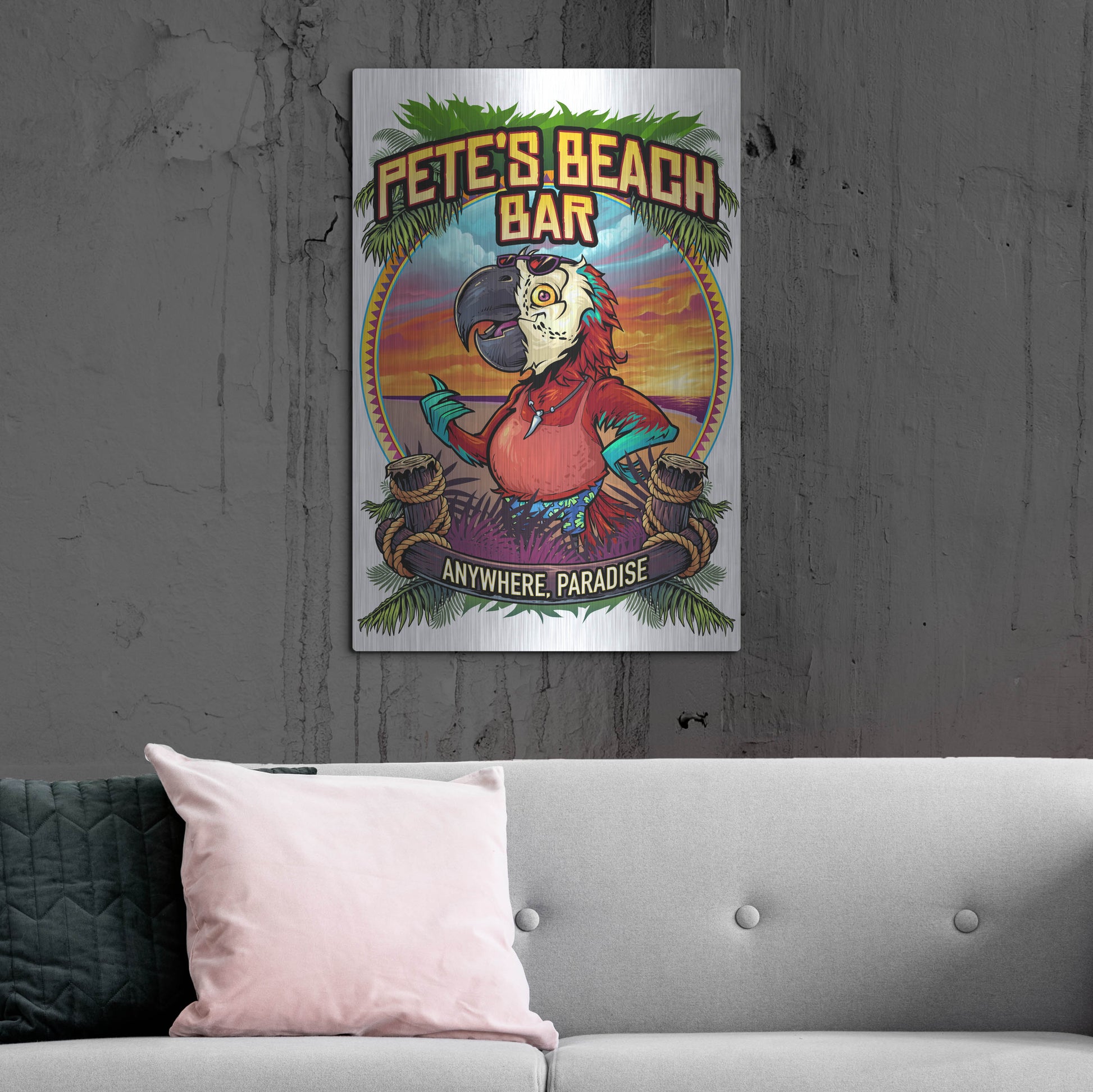 Luxe Metal Art 'Pete's Beach Bar' by Flyland Designs, Metal Wall Art,24x36