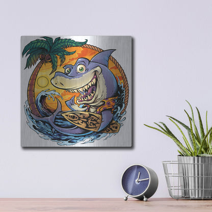 Luxe Metal Art 'Shark With Surfboard' by Flyland Designs, Metal Wall Art,12x12