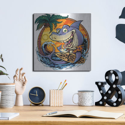 Luxe Metal Art 'Shark With Surfboard' by Flyland Designs, Metal Wall Art,12x12