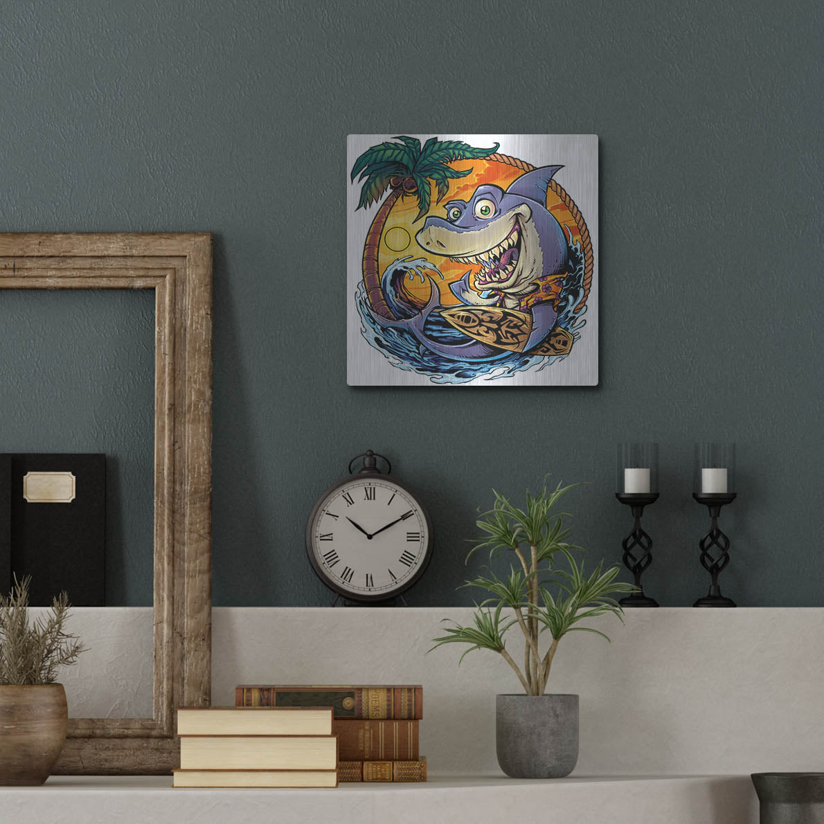 Luxe Metal Art 'Shark With Surfboard' by Flyland Designs, Metal Wall Art,12x12