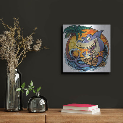 Luxe Metal Art 'Shark With Surfboard' by Flyland Designs, Metal Wall Art,12x12