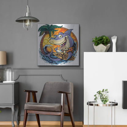 Luxe Metal Art 'Shark With Surfboard' by Flyland Designs, Metal Wall Art,24x24