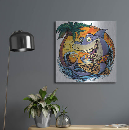 Luxe Metal Art 'Shark With Surfboard' by Flyland Designs, Metal Wall Art,24x24