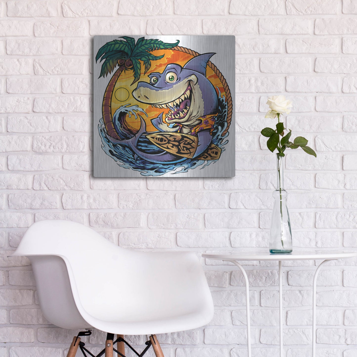 Luxe Metal Art 'Shark With Surfboard' by Flyland Designs, Metal Wall Art,24x24