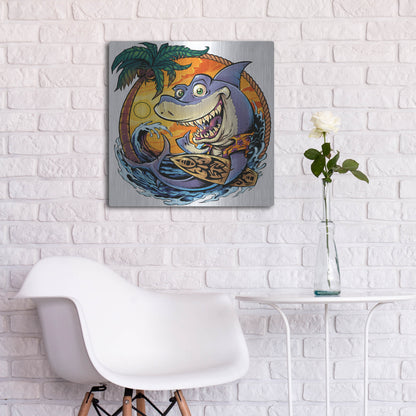 Luxe Metal Art 'Shark With Surfboard' by Flyland Designs, Metal Wall Art,24x24