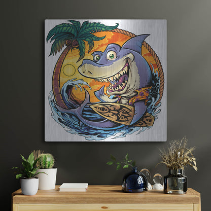 Luxe Metal Art 'Shark With Surfboard' by Flyland Designs, Metal Wall Art,24x24