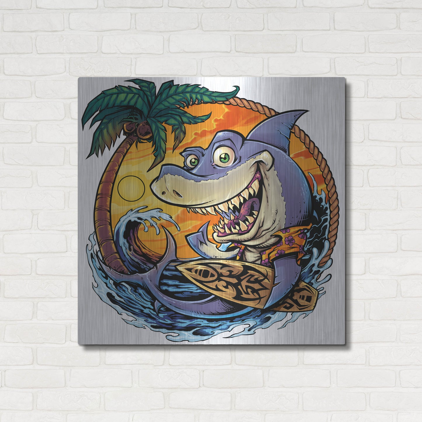 Luxe Metal Art 'Shark With Surfboard' by Flyland Designs, Metal Wall Art,36x36