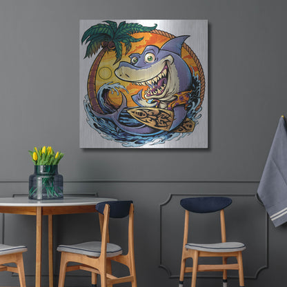 Luxe Metal Art 'Shark With Surfboard' by Flyland Designs, Metal Wall Art,36x36
