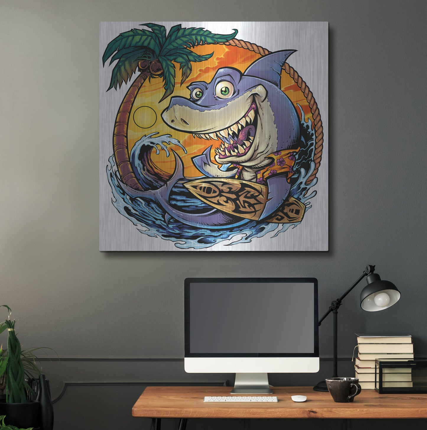 Luxe Metal Art 'Shark With Surfboard' by Flyland Designs, Metal Wall Art,36x36