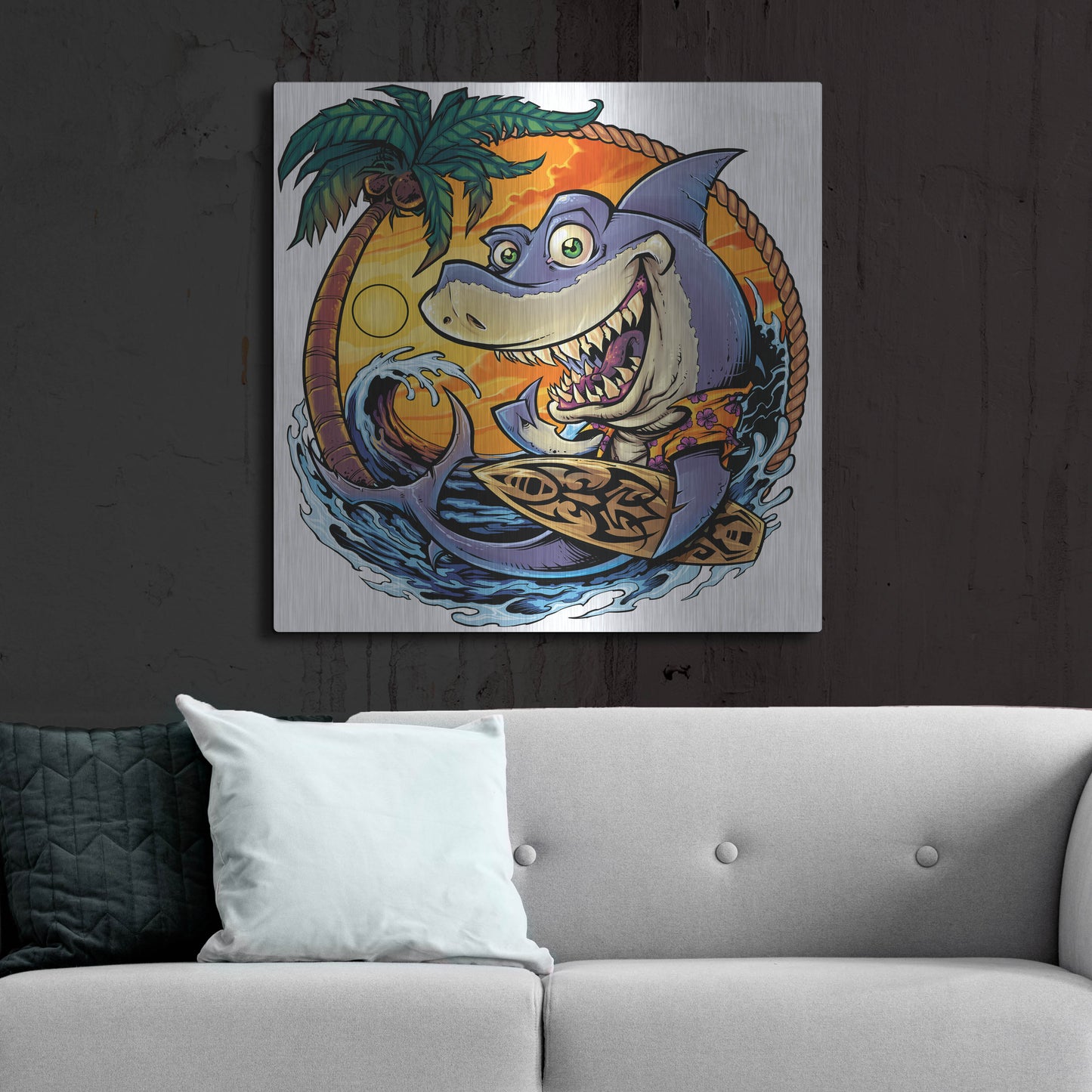 Luxe Metal Art 'Shark With Surfboard' by Flyland Designs, Metal Wall Art,36x36