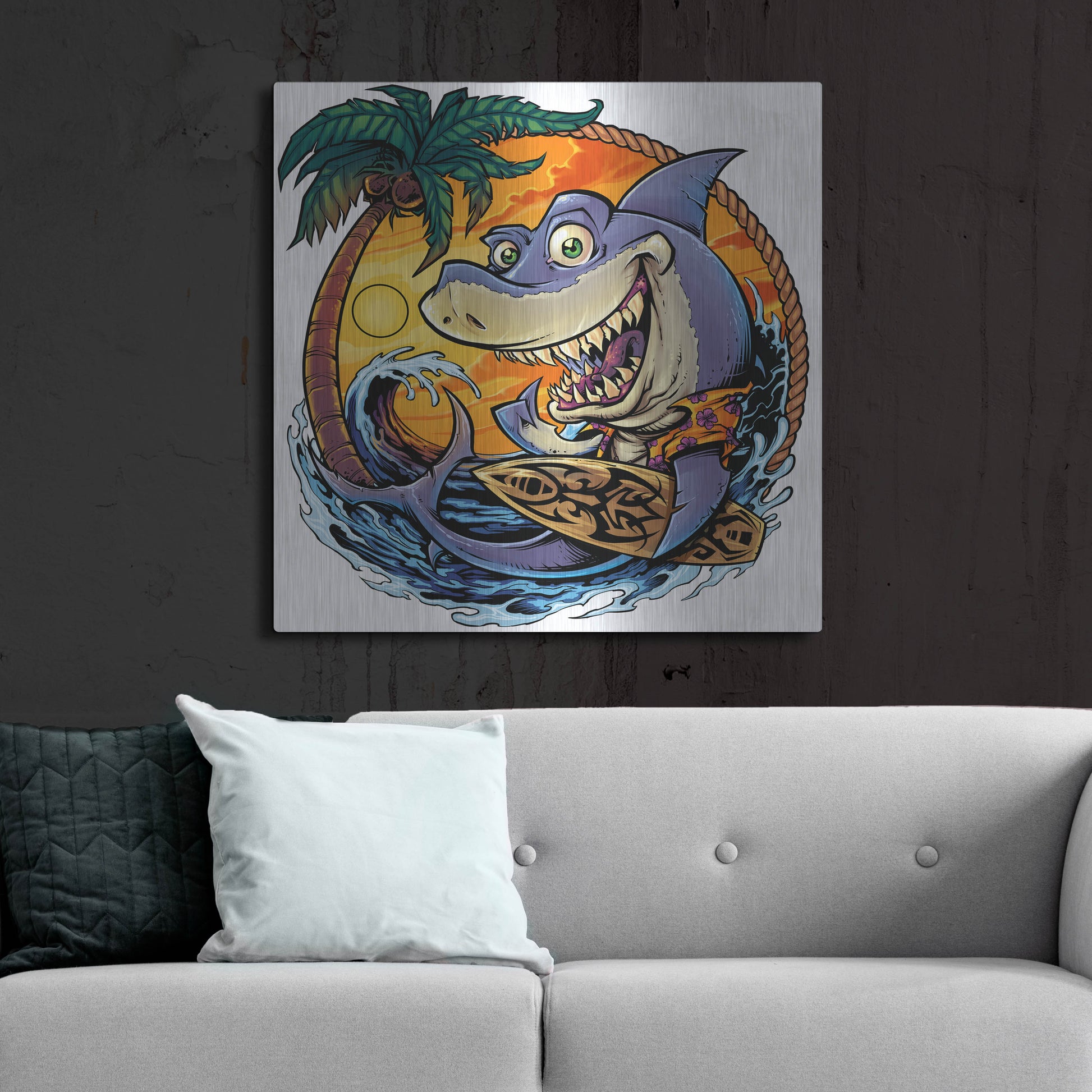Luxe Metal Art 'Shark With Surfboard' by Flyland Designs, Metal Wall Art,36x36