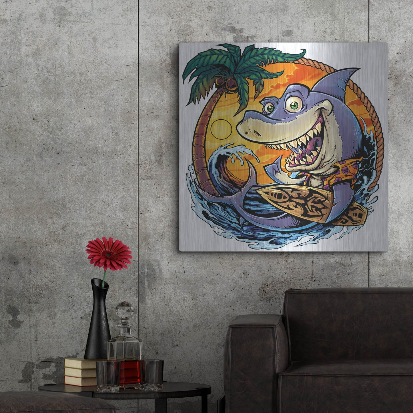 Luxe Metal Art 'Shark With Surfboard' by Flyland Designs, Metal Wall Art,36x36