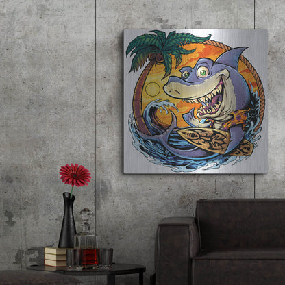 Luxe Metal Art 'Shark With Surfboard' by Flyland Designs, Metal Wall Art,36x36
