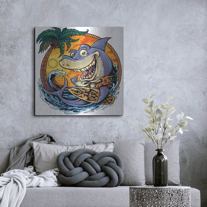 Luxe Metal Art 'Shark With Surfboard' by Flyland Designs, Metal Wall Art,36x36