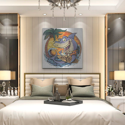 Luxe Metal Art 'Shark With Surfboard' by Flyland Designs, Metal Wall Art,36x36