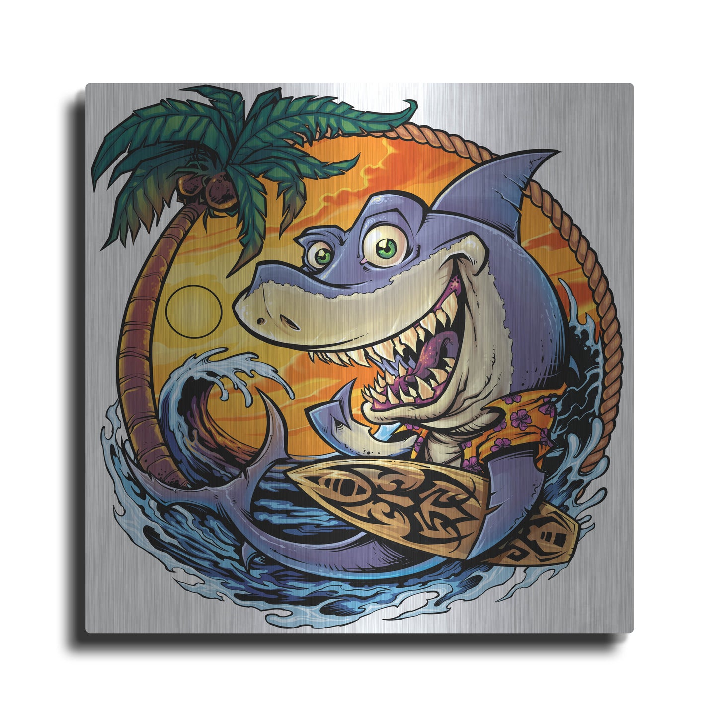 Luxe Metal Art 'Shark With Surfboard' by Flyland Designs, Metal Wall Art