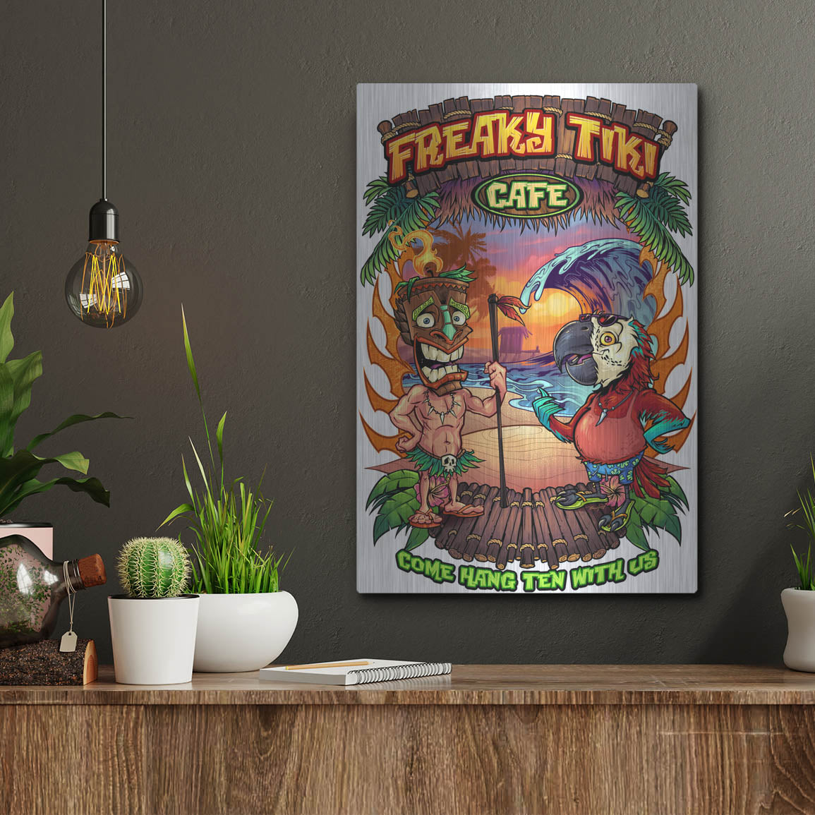 Luxe Metal Art 'Tiki and Parrot Island Template 2' by Flyland Designs, Metal Wall Art,12x16