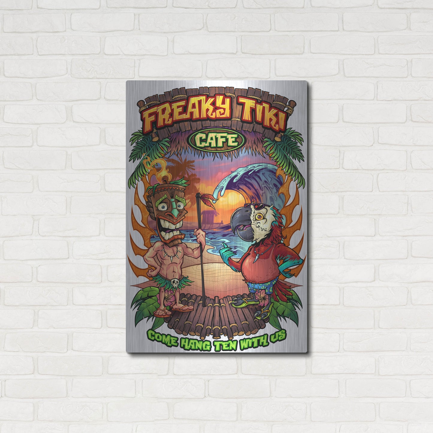 Luxe Metal Art 'Tiki and Parrot Island Template 2' by Flyland Designs, Metal Wall Art,24x36