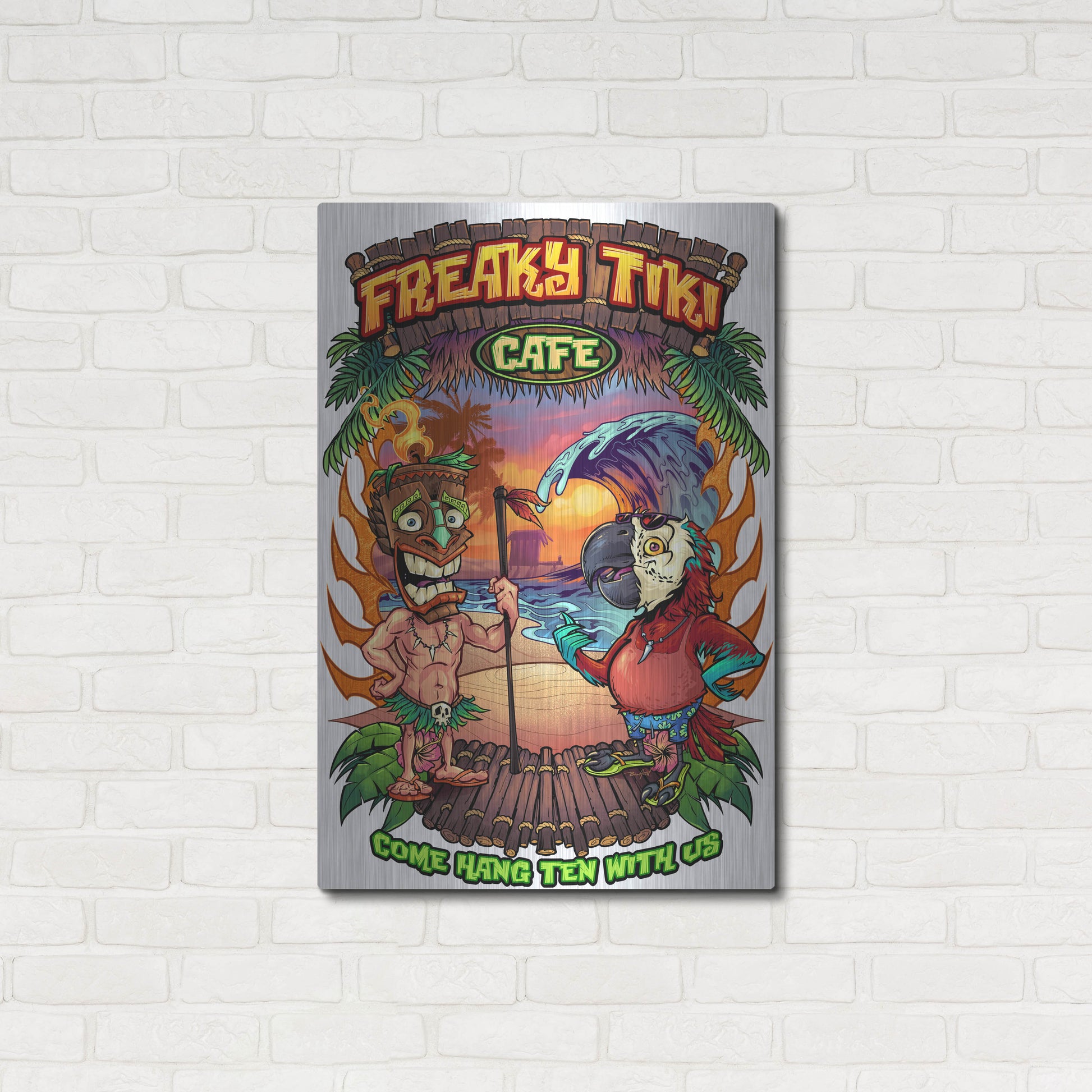 Luxe Metal Art 'Tiki and Parrot Island Template 2' by Flyland Designs, Metal Wall Art,24x36