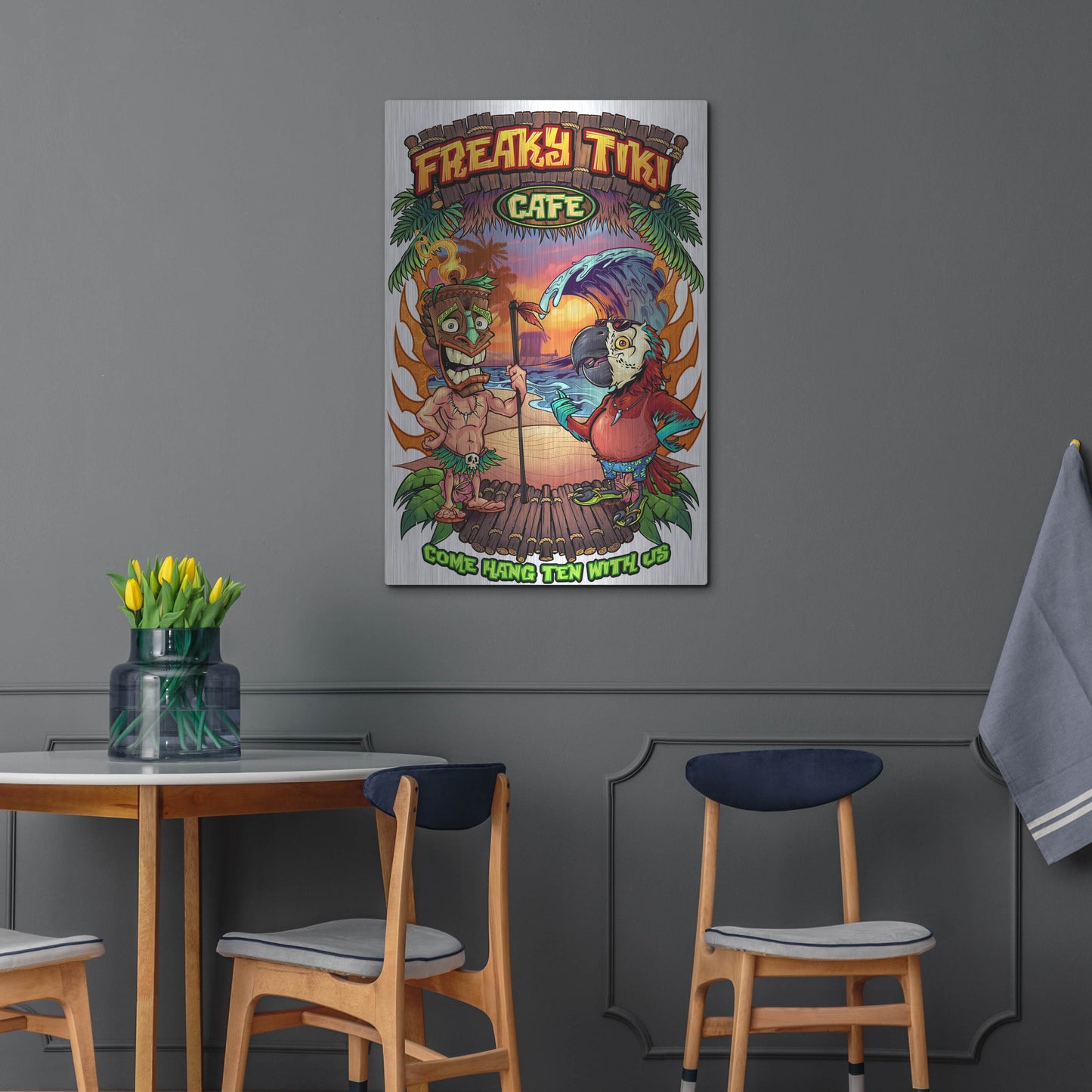 Luxe Metal Art 'Tiki and Parrot Island Template 2' by Flyland Designs, Metal Wall Art,24x36