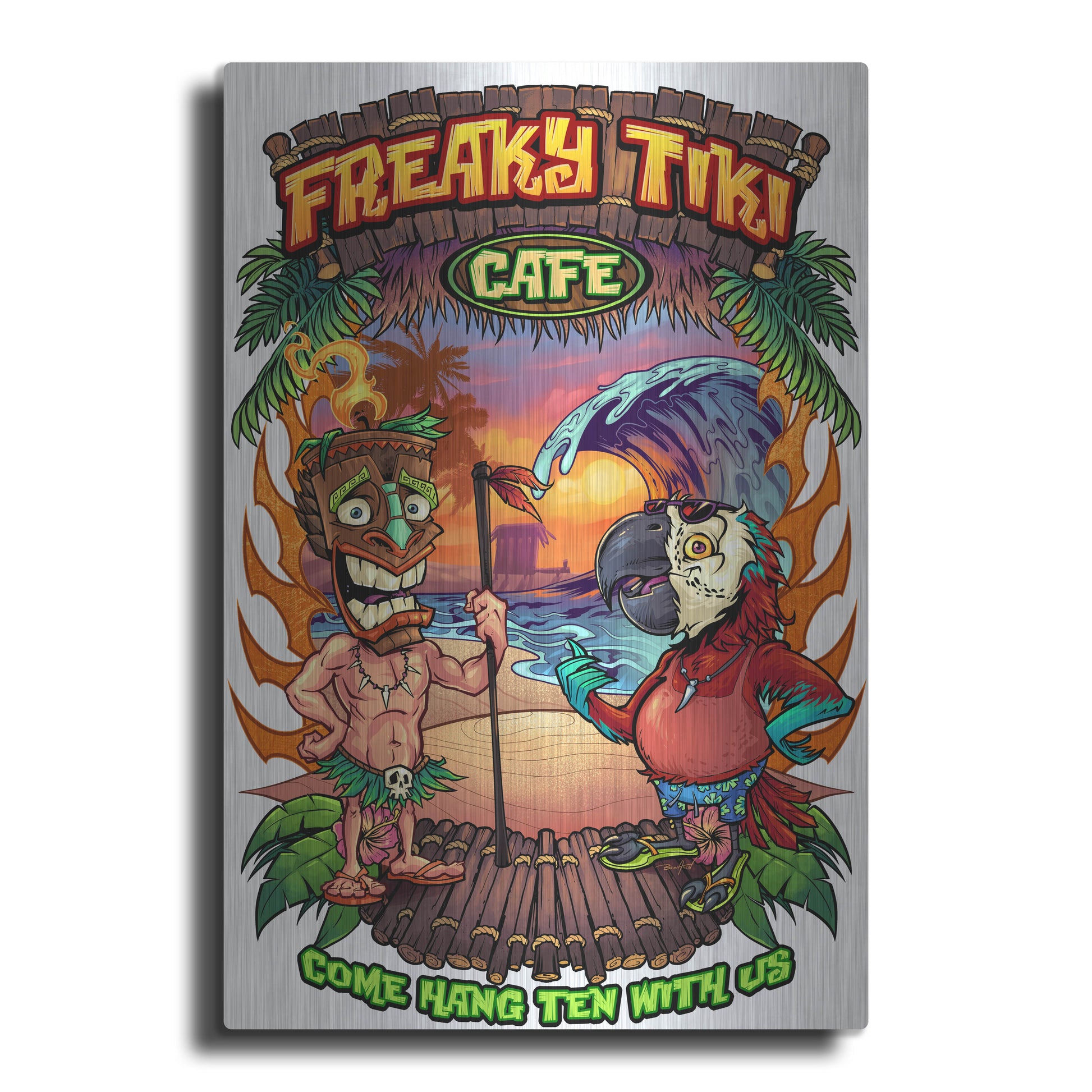 Luxe Metal Art 'Tiki and Parrot Island Template 2' by Flyland Designs, Metal Wall Art