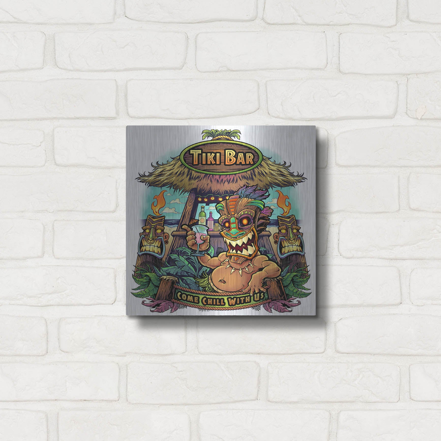 Luxe Metal Art 'Tiki Bar' by Flyland Designs, Metal Wall Art,12x12