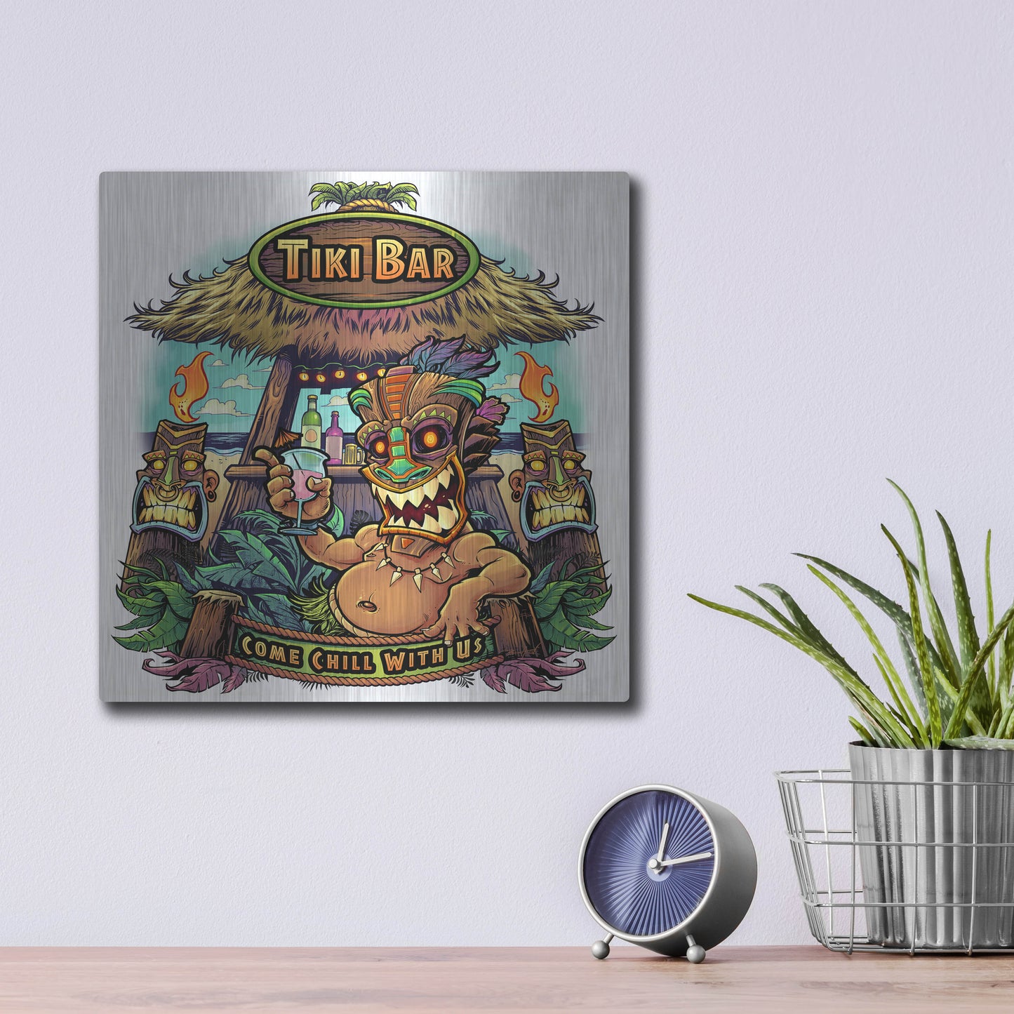 Luxe Metal Art 'Tiki Bar' by Flyland Designs, Metal Wall Art,12x12