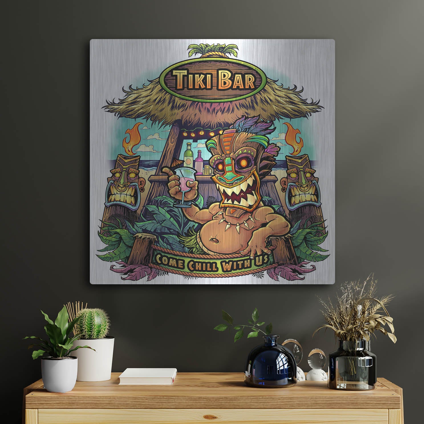 Luxe Metal Art 'Tiki Bar' by Flyland Designs, Metal Wall Art,24x24