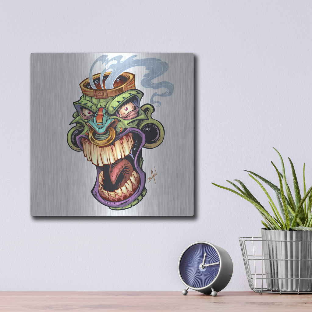 Luxe Metal Art 'Tiki Head 2 Screaming' by Flyland Designs, Metal Wall Art,12x12
