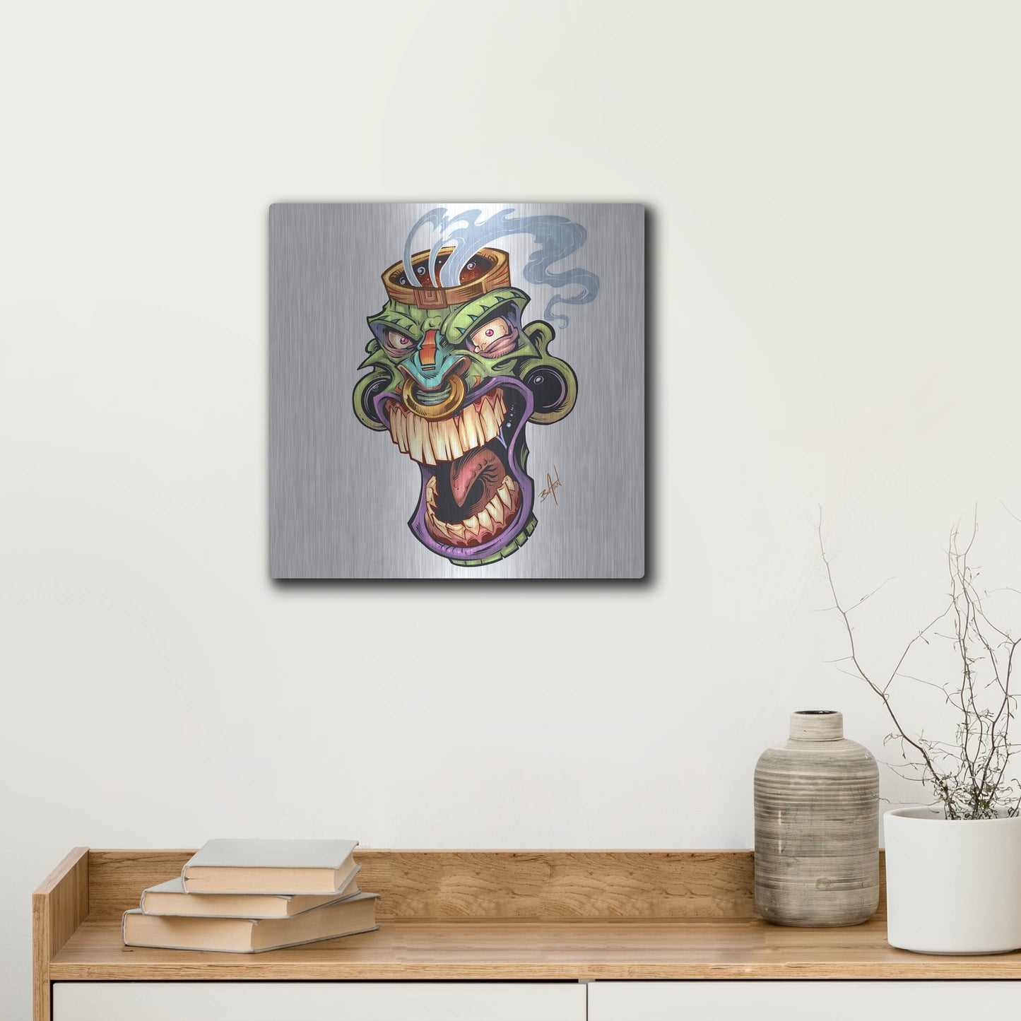 Luxe Metal Art 'Tiki Head 2 Screaming' by Flyland Designs, Metal Wall Art,12x12