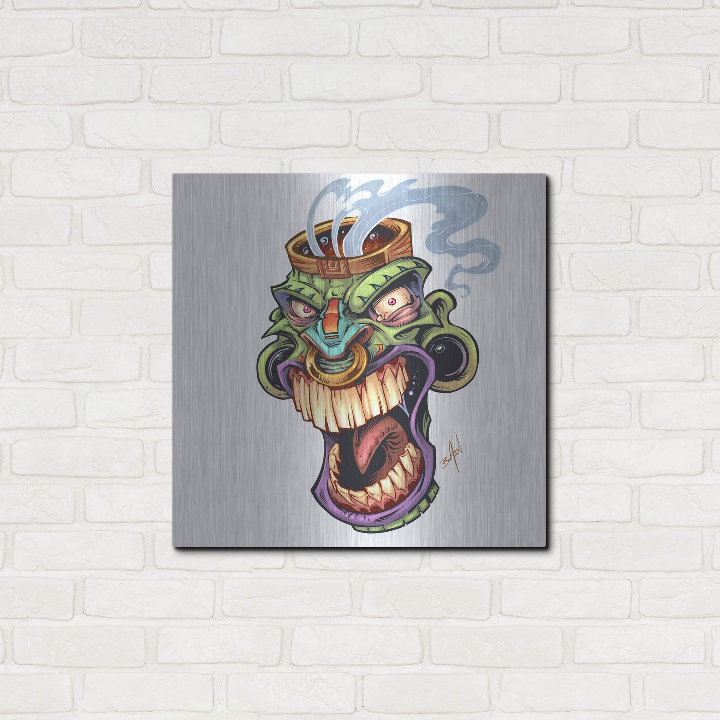 Luxe Metal Art 'Tiki Head 2 Screaming' by Flyland Designs, Metal Wall Art,24x24