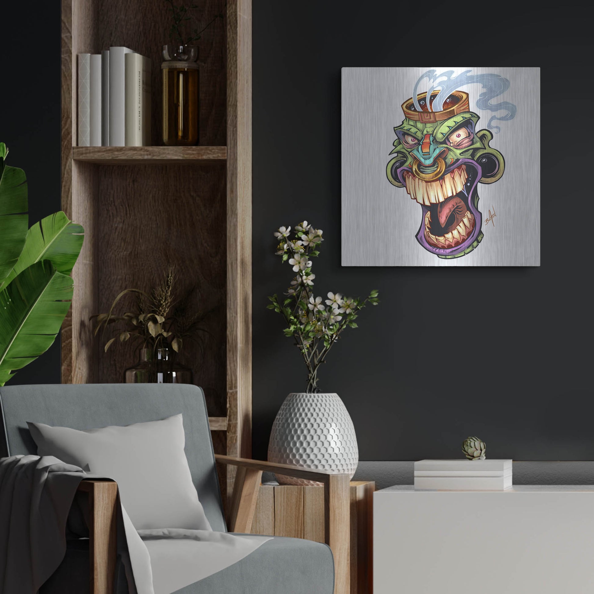 Luxe Metal Art 'Tiki Head 2 Screaming' by Flyland Designs, Metal Wall Art,24x24