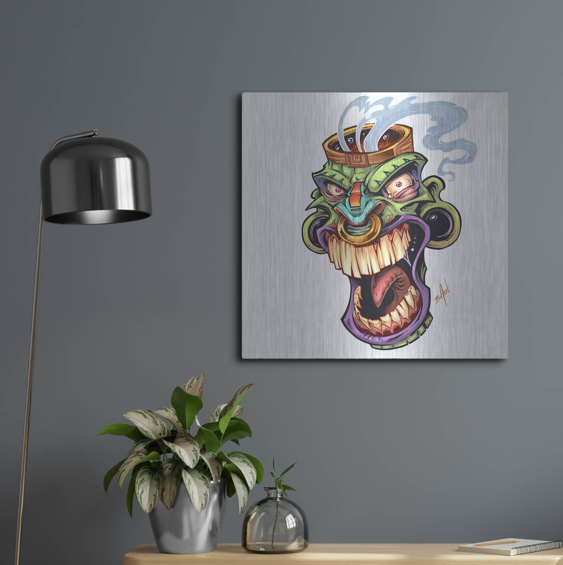 Luxe Metal Art 'Tiki Head 2 Screaming' by Flyland Designs, Metal Wall Art,24x24