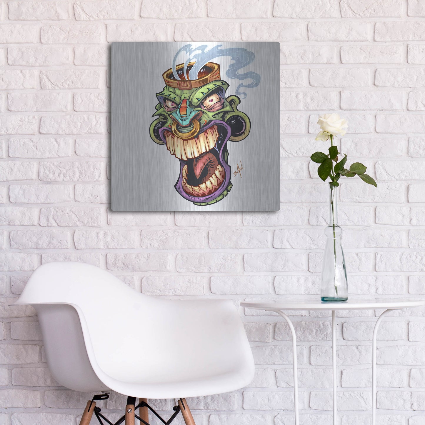 Luxe Metal Art 'Tiki Head 2 Screaming' by Flyland Designs, Metal Wall Art,24x24