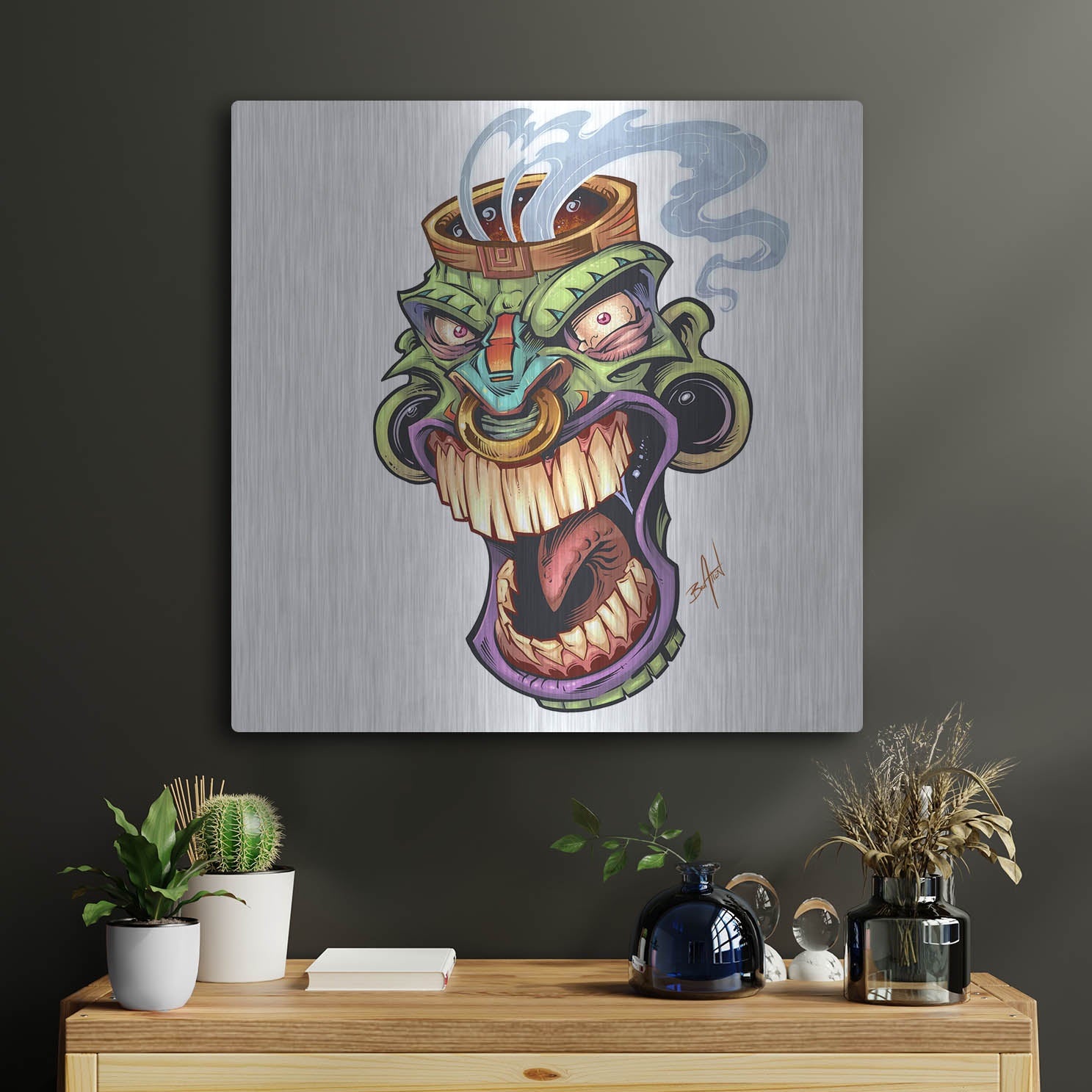 Luxe Metal Art 'Tiki Head 2 Screaming' by Flyland Designs, Metal Wall Art,24x24