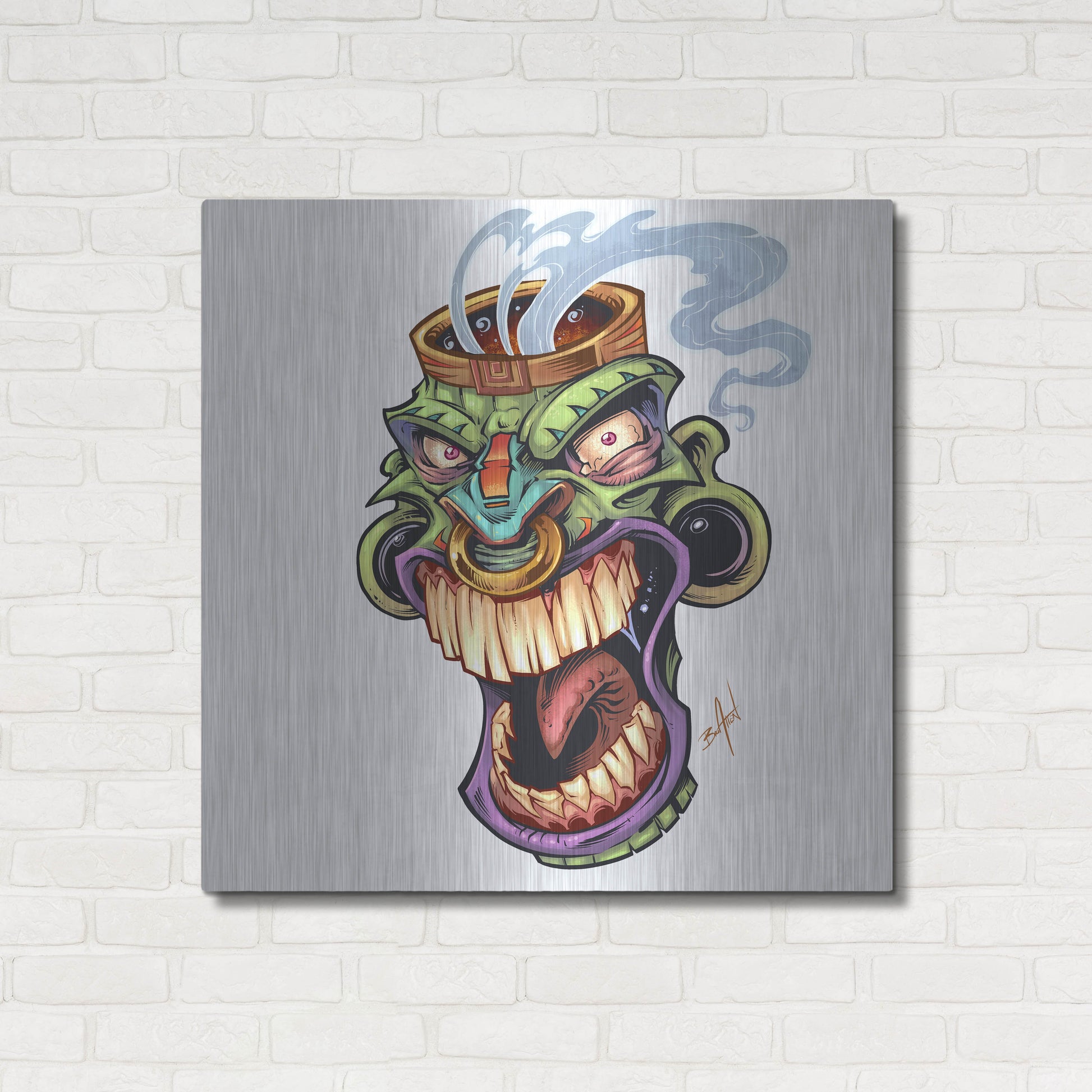 Luxe Metal Art 'Tiki Head 2 Screaming' by Flyland Designs, Metal Wall Art,36x36