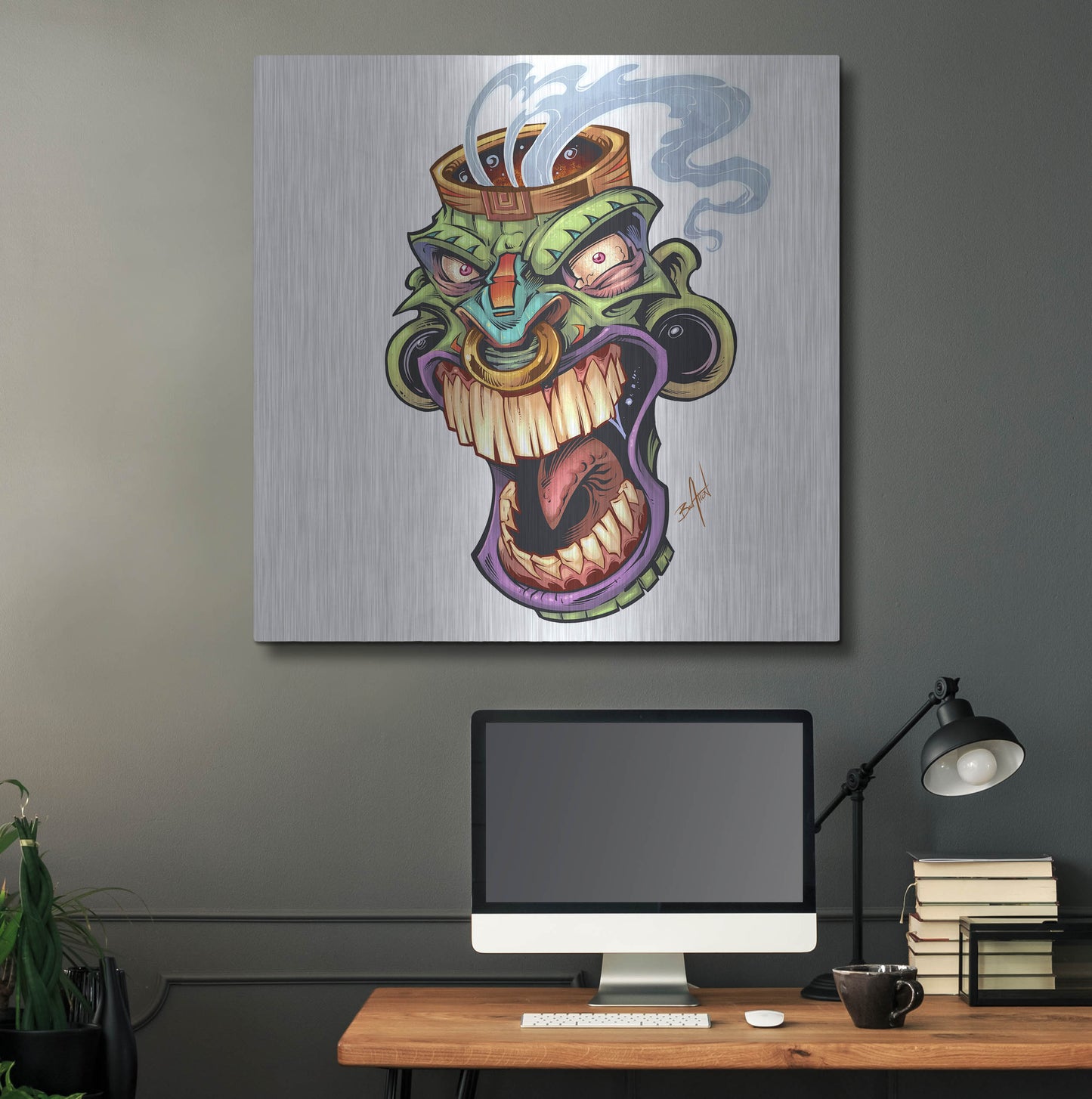 Luxe Metal Art 'Tiki Head 2 Screaming' by Flyland Designs, Metal Wall Art,36x36