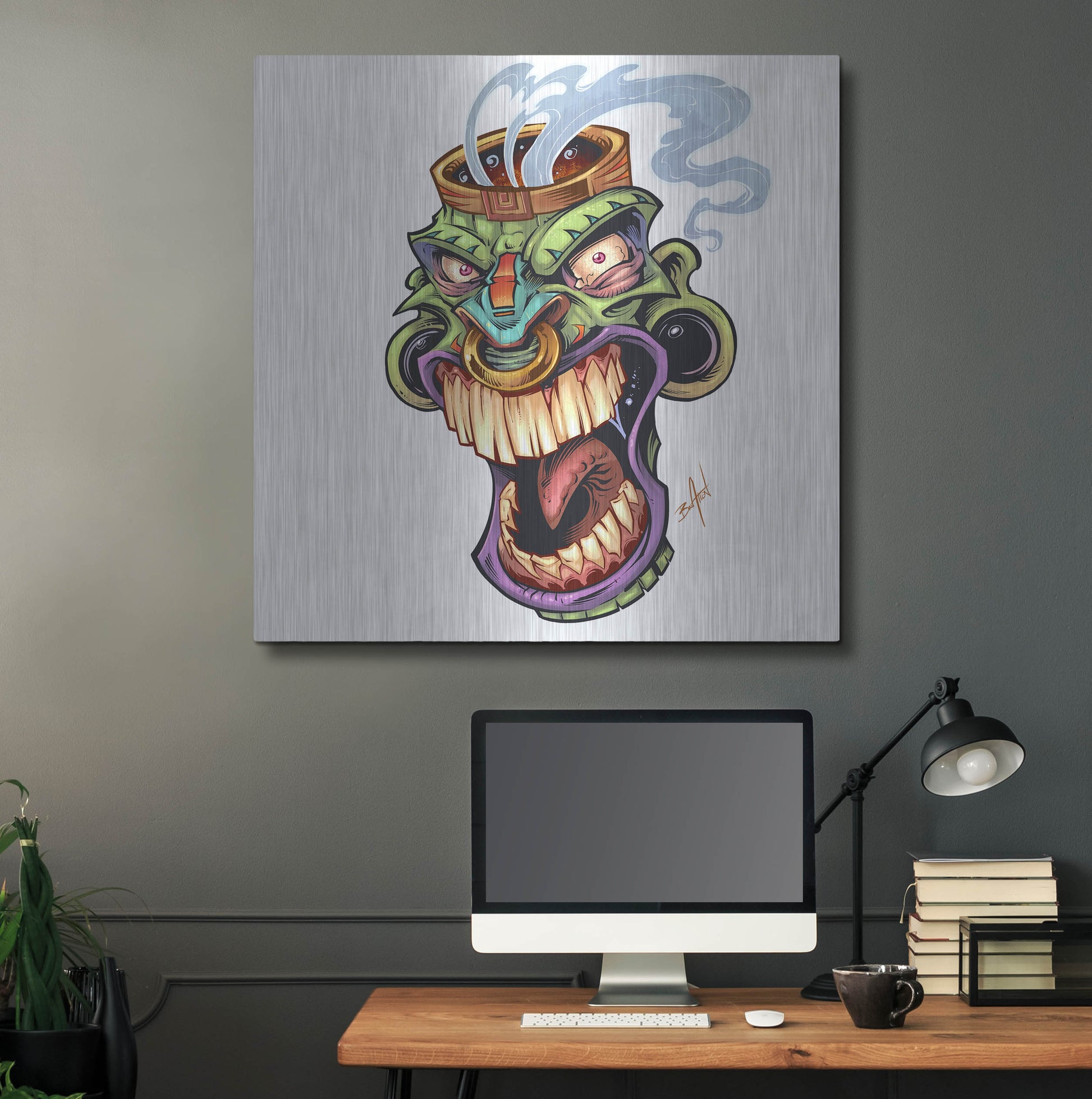 Luxe Metal Art 'Tiki Head 2 Screaming' by Flyland Designs, Metal Wall Art,36x36