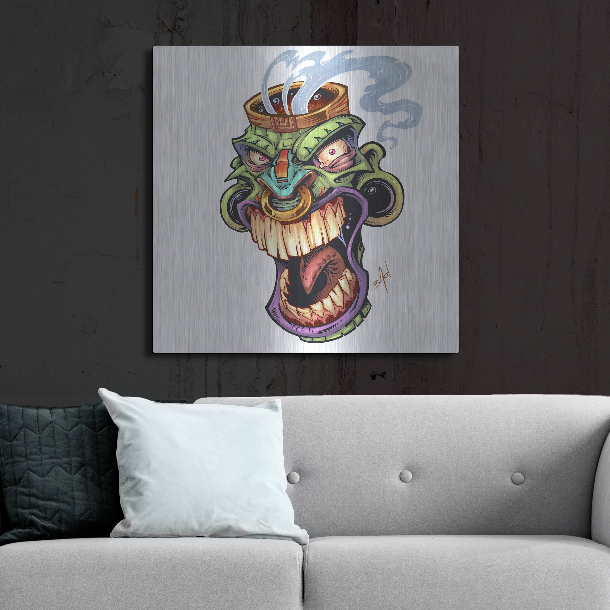 Luxe Metal Art 'Tiki Head 2 Screaming' by Flyland Designs, Metal Wall Art,36x36