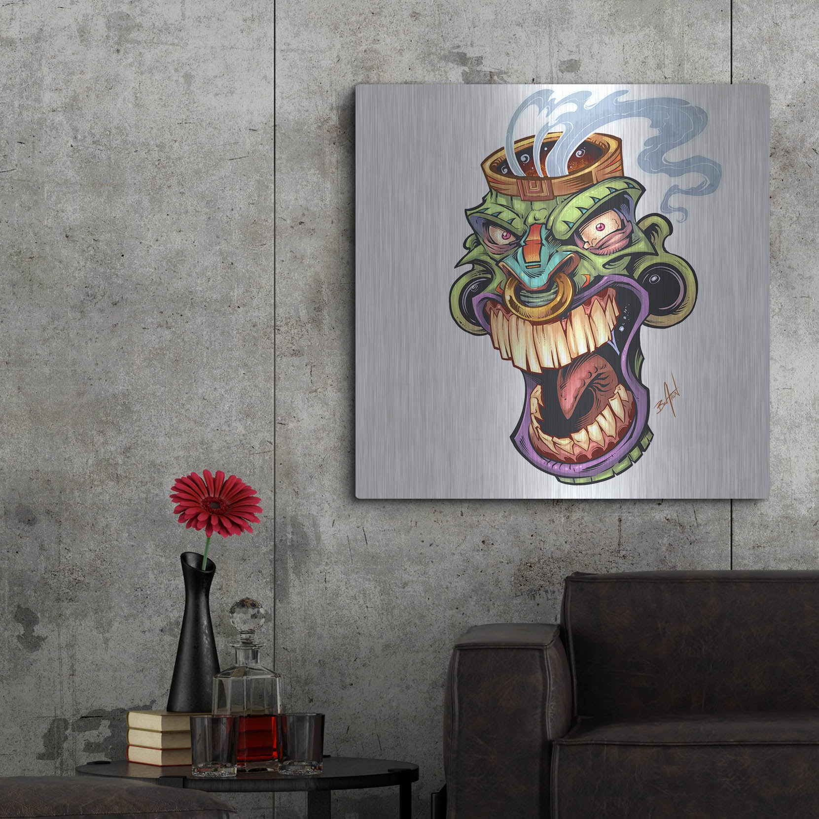 Luxe Metal Art 'Tiki Head 2 Screaming' by Flyland Designs, Metal Wall Art,36x36