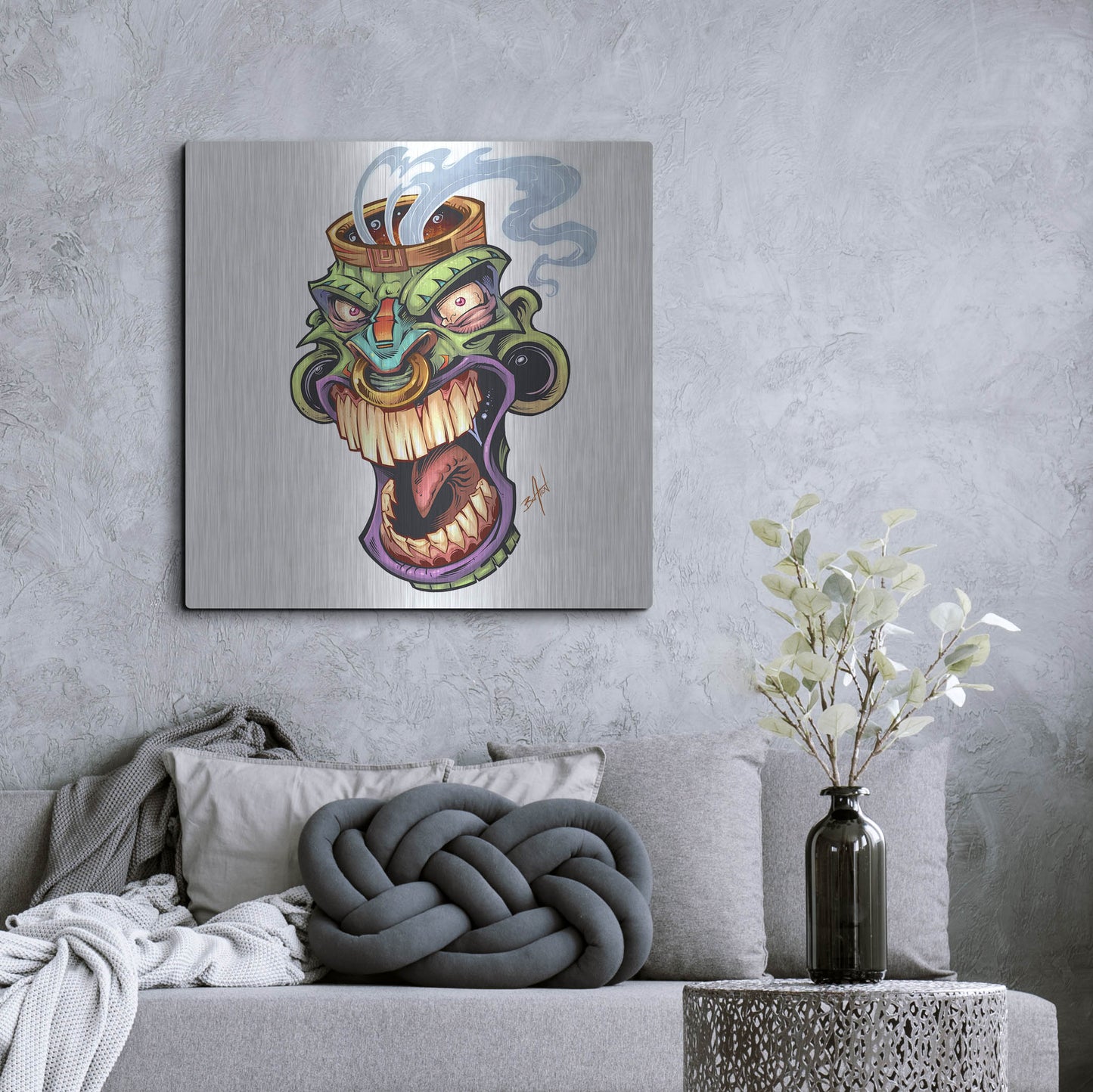 Luxe Metal Art 'Tiki Head 2 Screaming' by Flyland Designs, Metal Wall Art,36x36