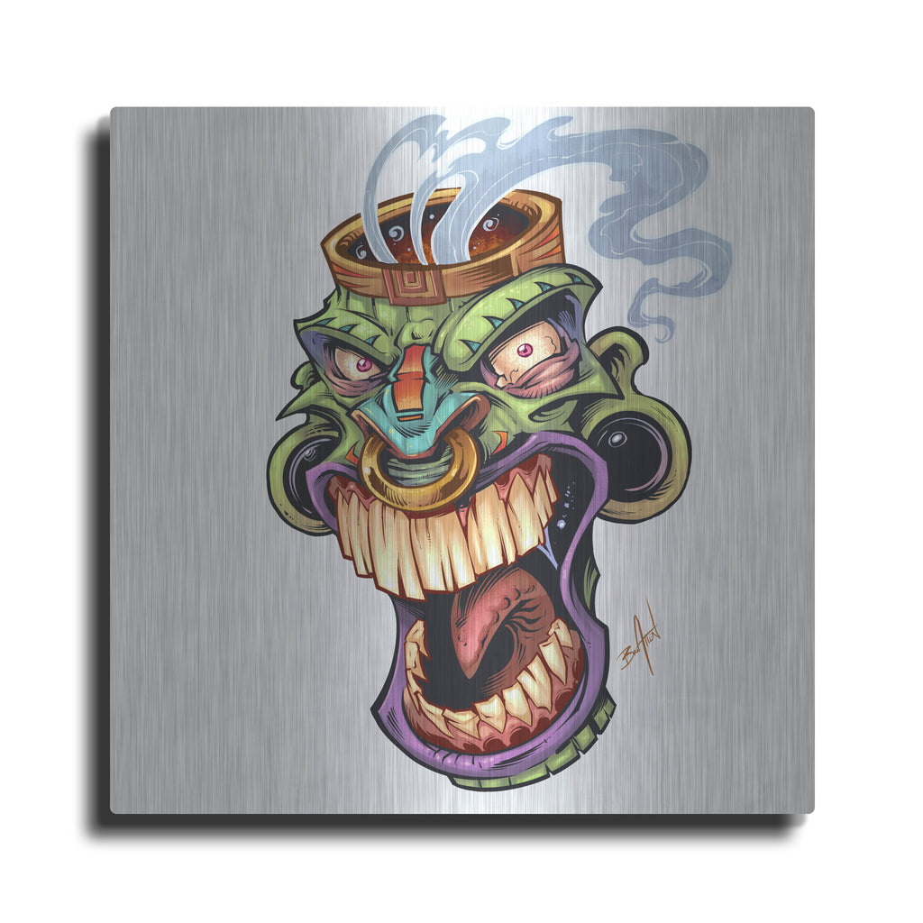 Luxe Metal Art 'Tiki Head 2 Screaming' by Flyland Designs, Metal Wall Art