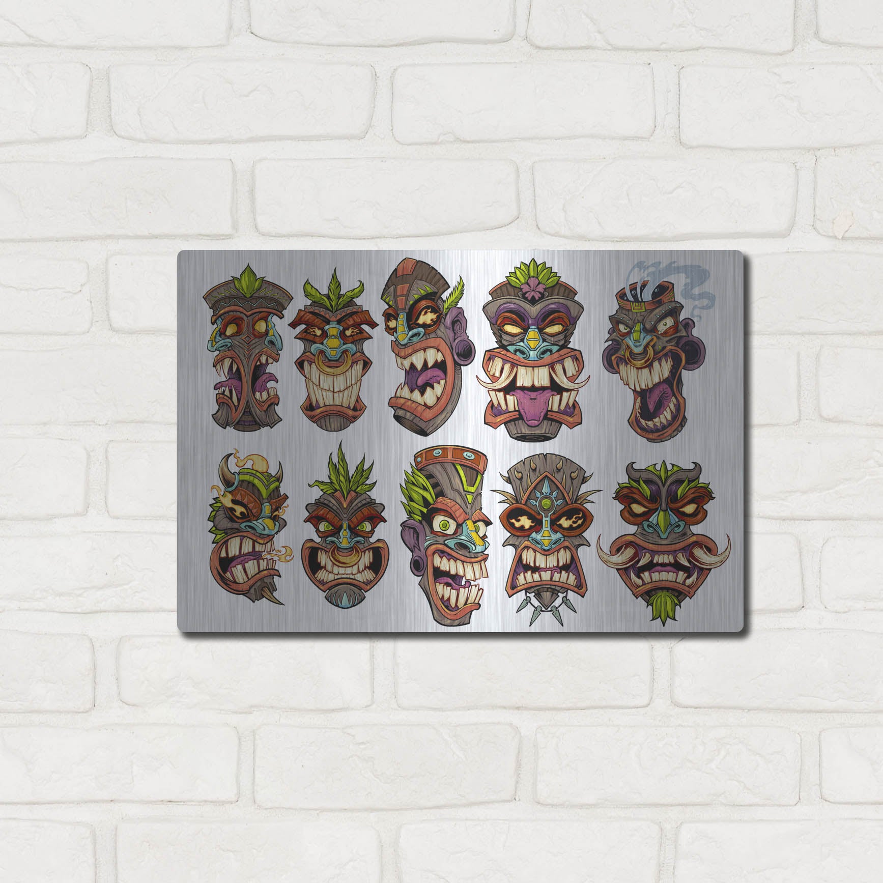 Luxe Metal Art 'Tiki Heads Flat' by Flyland Designs, Metal Wall Art,16x12