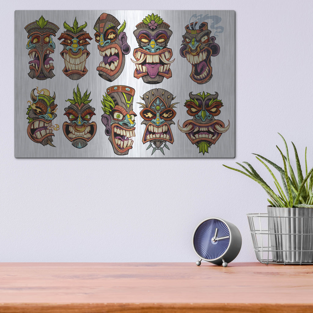 Luxe Metal Art 'Tiki Heads Flat' by Flyland Designs, Metal Wall Art,16x12