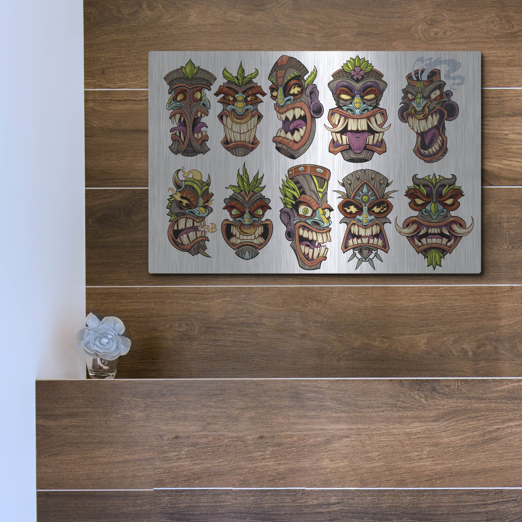 Luxe Metal Art 'Tiki Heads Flat' by Flyland Designs, Metal Wall Art,16x12